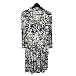 CAbi Grey Black White Long Sleeve Straight Knee Length Dress Large